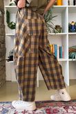 Nora Brushed Cotton Gingham Classic Barrel Pant Deep Olive